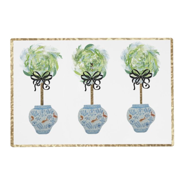 Topiaries Blue and White Ginger Jar Placemat (Front)
