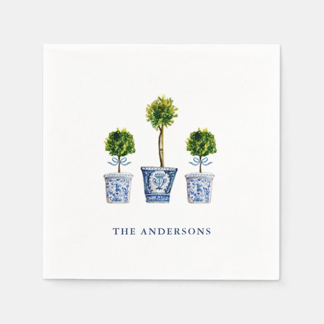 Topiaries in Blue & White pot Party  Napkins (Front)