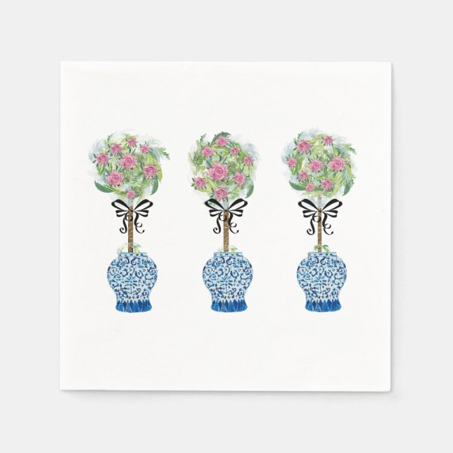 Topiary Blue and White Ginger Jar Doormat Rug Napkins (Front)
