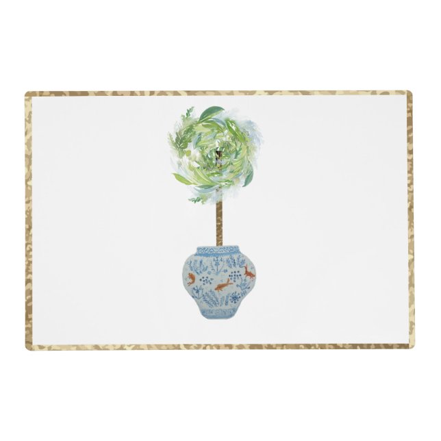 Topiary  Blue and White Ginger Jar Placemat (Front)