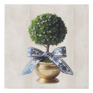 Topiary Blue Bow Faux Canvas Print