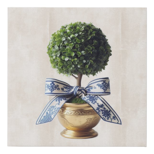 Topiary Blue Bow Faux Canvas Print (Front)