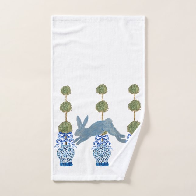 Topiary Blue French Country Bunny Rabbit Hand Towel (Hand Towel)
