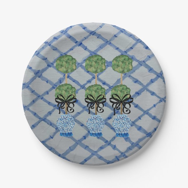 Topiary Blue Ginger Jars   Paper Plates (Front)