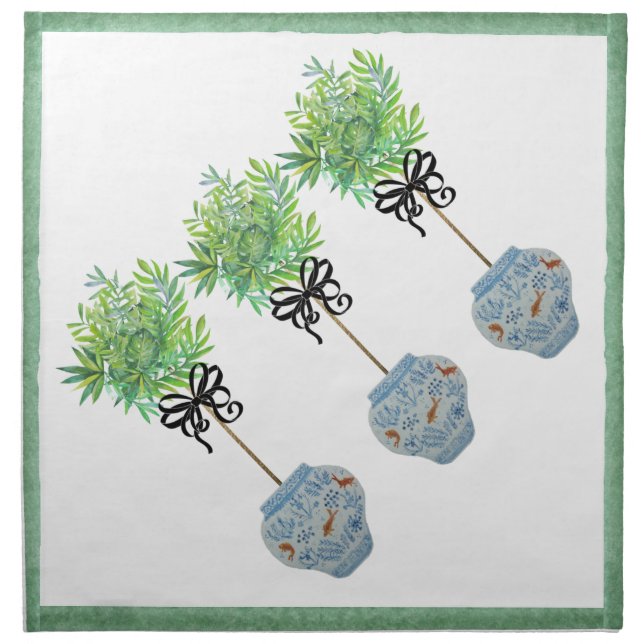 Topiary Blue & White Ginger Jar cloth Napkins (Front)