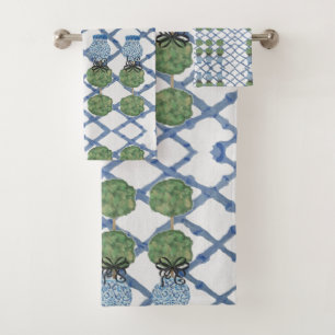 Topiary Blue White Ginger Jar Jars  Bath Towel Set