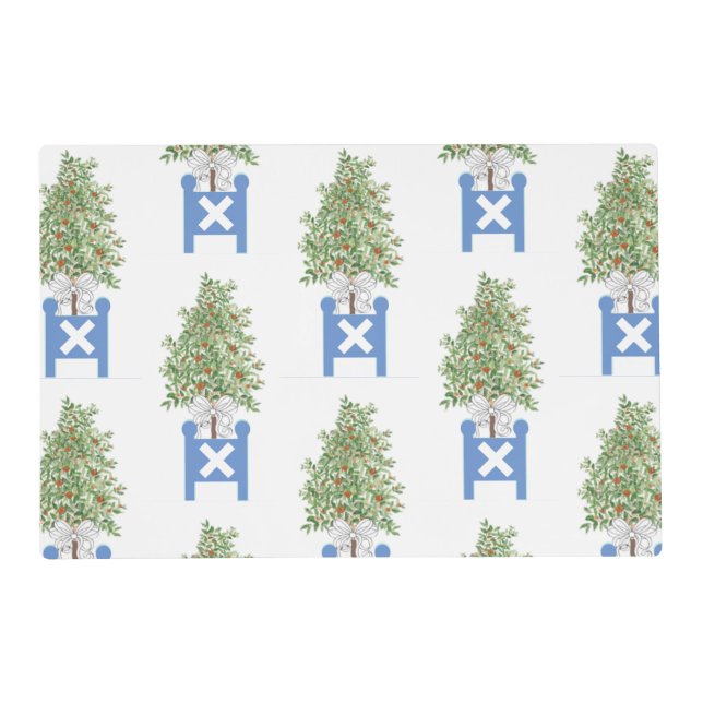 Topiary Blue White Planter Box   Placemat (Front)