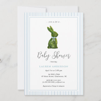 Topiary Bunny Blue Baby Boy Shower  Invitation