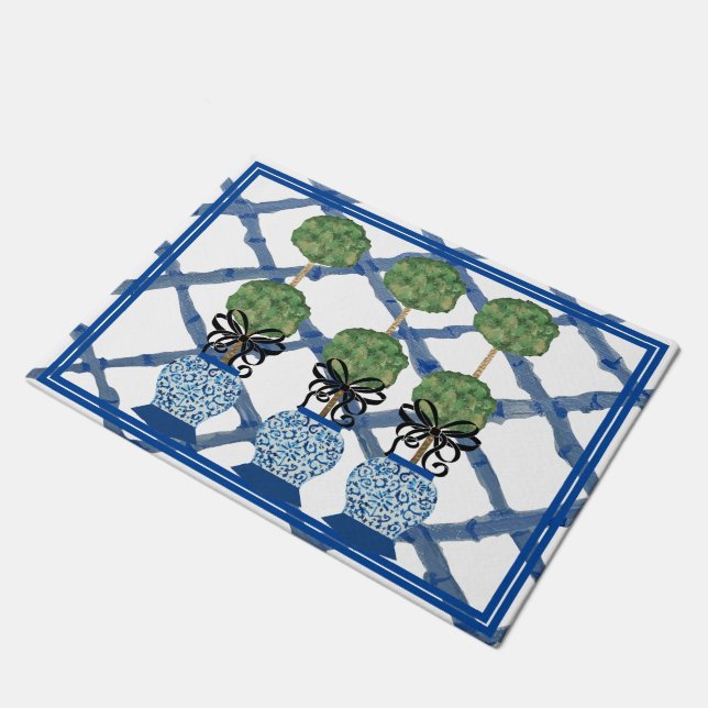 Topiary Chinoiserie Ginger Jar Jars Doormat Rug  (Angled)