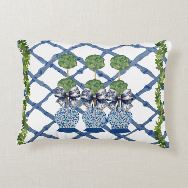 Topiary Chinoiserie Ginger Jar Jars Lumbar  Accent Pillow (Back)