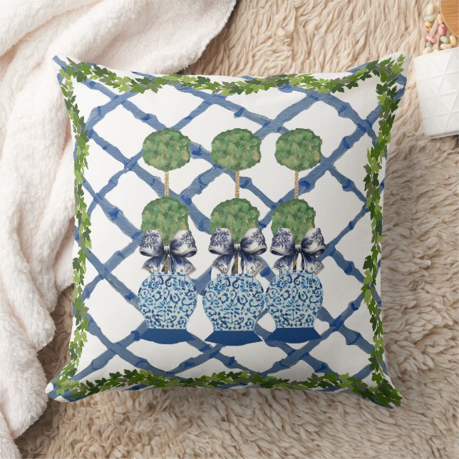 Topiary Chinoiserie Ginger Jar Jars Lumbar  Throw Pillow (Blanket)