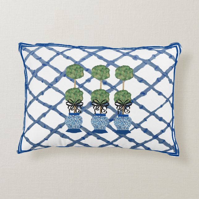 Topiary Chinoiserie Ginger Jar Lumbar  Accent Pillow (Back)