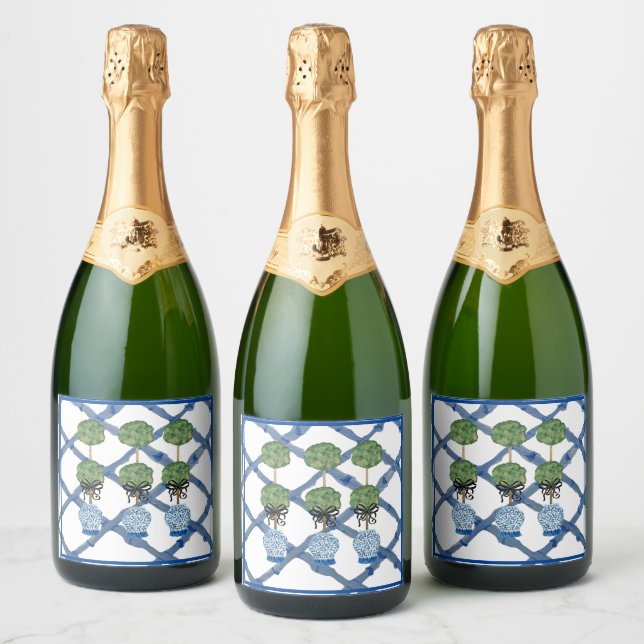Topiary Chinoiserie Ginger Jar  Napkins Sparkling Wine Label (Bottles)