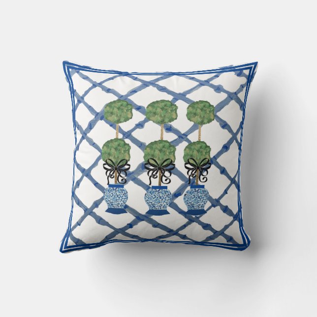 Topiary Chinoiserie Ginger Jar Pillow Throw Pillow (Back)