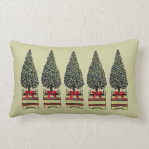 Topiary Christmas Trees on Khaki or Custom Color Lumbar Pillow