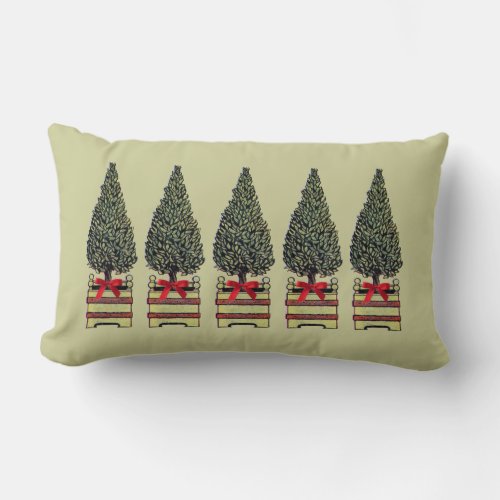 Topiary Christmas Trees on Khaki or Custom Color Lumbar Pillow