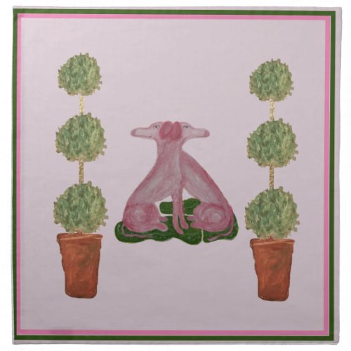 Topiary Green Pink Staffordshire Dogs  Cloth Napkin