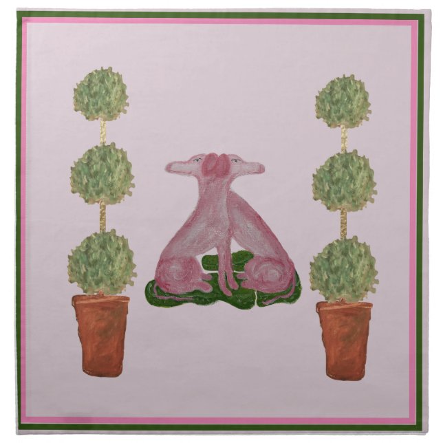 Topiary Green Pink Staffordshire Dogs  Cloth Napkin (Front)