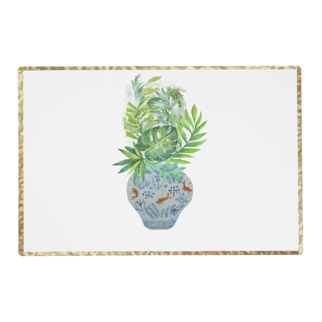 Topiary  Palm Blue and White Ginger Jar Placemat (Front)