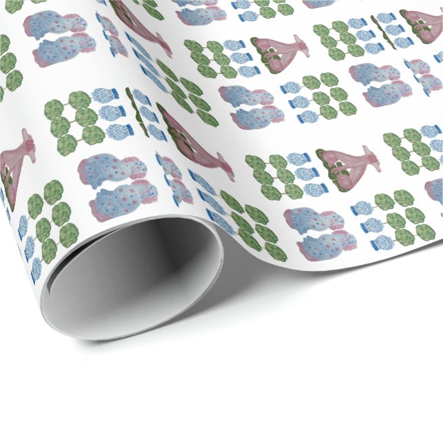 Topiary Pink Staffordshire Dogs Ginger Jar Wrapping Paper (Roll Corner)