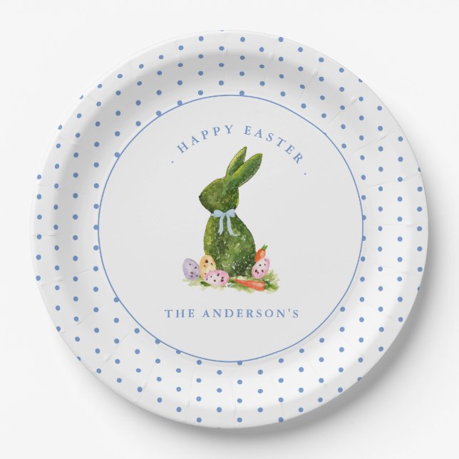 Topiary Rabbit with Easter eggs Easter brunch Paper Plates (Front)