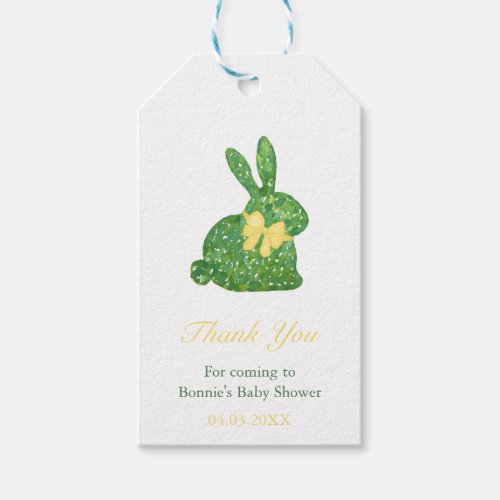 Topiary Rabbit Yellow Green Spring Baby Shower Gift Tags - Handpainted Boxwood Topiary in the shape of a rabbit. The bunny is sporting a fetching yellow bow. Elements handpainted by me in watercolors onto 100% cotton paper and scanned into digital form.
