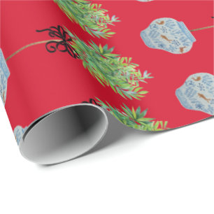 Topiary Topiaries Blue and White Ginger Jar Wrapping Paper