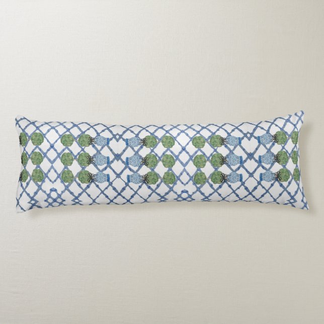 Topiary Topiaries Blue White Ginger Jar Jars  Body Pillow (Back)
