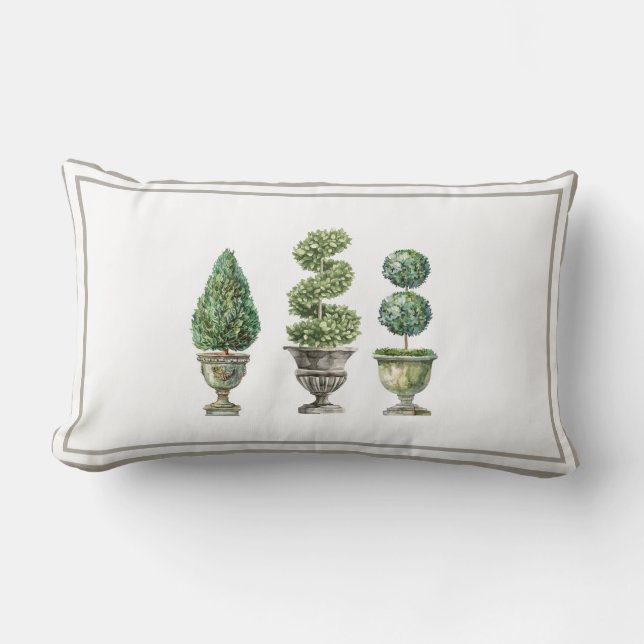 Topiary Tree in Stone Planters  Lumbar Pillow (Front)