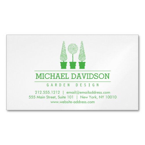 Topiary Trio Gardener Landscaping Bright Green Business Card Magnet