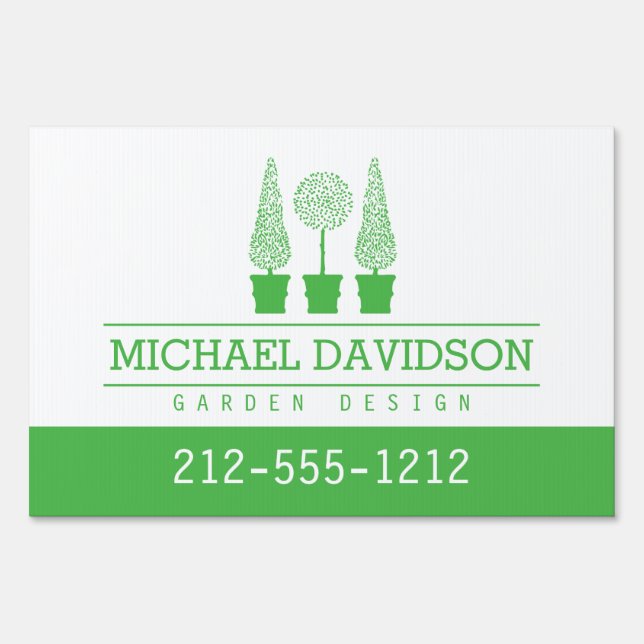 Topiary Trio Gardener Landscaping Bright Green Sign (Front)