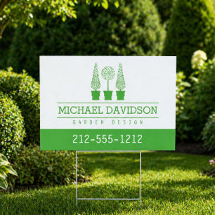 Topiary Trio Gardener Landscaping Bright Green Sign