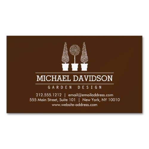 Topiary Trio Gardener Landscaping Brown Business Card Magnet