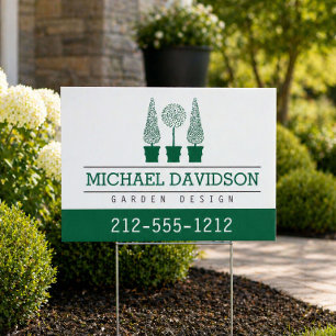 Topiary Trio Gardener Landscaping Dark Green Sign