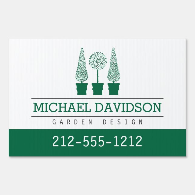 Topiary Trio Gardener Landscaping Dark Green Sign (Front)
