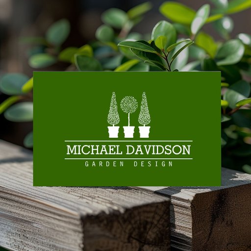 Customizable Topiary Trio Gardener Landscaping Green/White Business Card