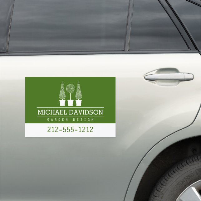 Topiary Trio Gardener Landscaping Green/White Car Magnet (In Situ)
