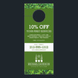 Topiary Trio Gardener Landscaping Green/White Door Hanger<br><div class="desc">A trio of topiaries create an eye-catching design motif on this promotional door hanger for landscapers or gardeners. Update the text fields with your own unique discount or offering. This double-sided door hanger provides plenty of space to list your services, contact info and additional details. A great way to enhance...</div>