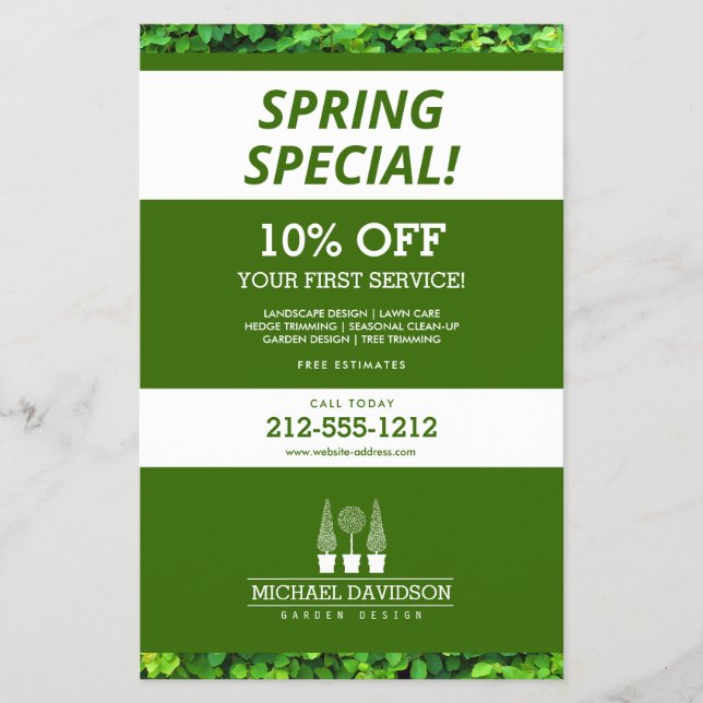 Topiary Trio Gardener Landscaping Green/White Flyer (Front)