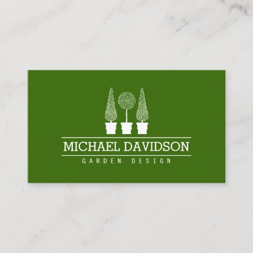 Topiary Trio Gardener Landscaping GreenWhite II Business Card