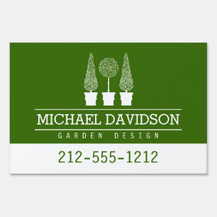 Topiary Trio Gardener Landscaping Green/White Sign
