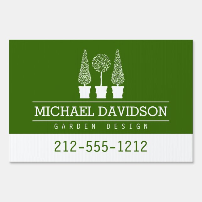 Topiary Trio Gardener Landscaping Green/White Sign (Front)