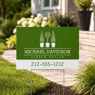 Topiary Trio Gardener Landscaping Green/White Sign