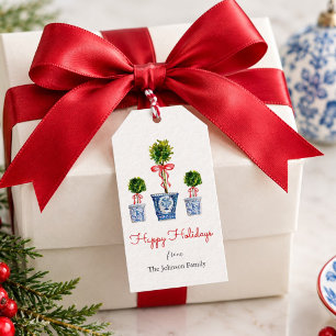 Topiary with red bow Holiday gift favor tags