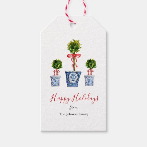 Topiary with red bow Holiday gift favor tags