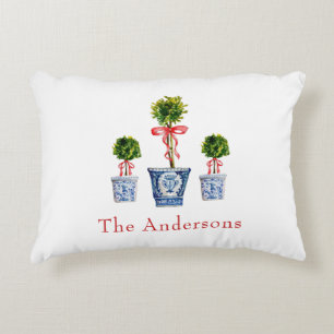 Topiary with red bow Personalized Holiday Accent Pillow