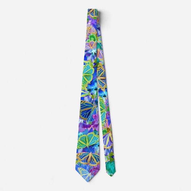 Topical Blue Monarch Butterflies Neck Tie (Front)