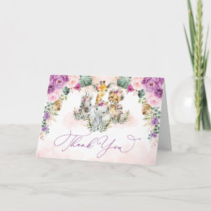 Topical Boho Jungle Animals Purple Blush Thank You Card