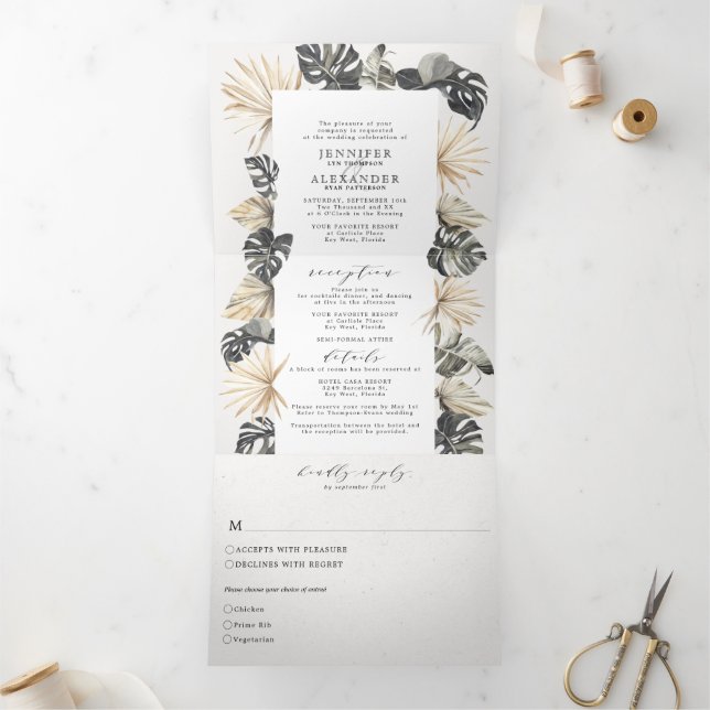 Topical Chic Beach Wedding Tri-Fold (Inside)