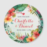 Topical Floral Wreath | Wedding | Save The Date Magnet<br><div class="desc">Set the tone for your tropical paradise wedding with our gorgeous Save the Date Magnet in floral wreath print! Add a perfect touch of elegance to your wedding invitations,  making sure your guests save the date for your special day. This is another 100% original Snuggle Hamster design.</div>